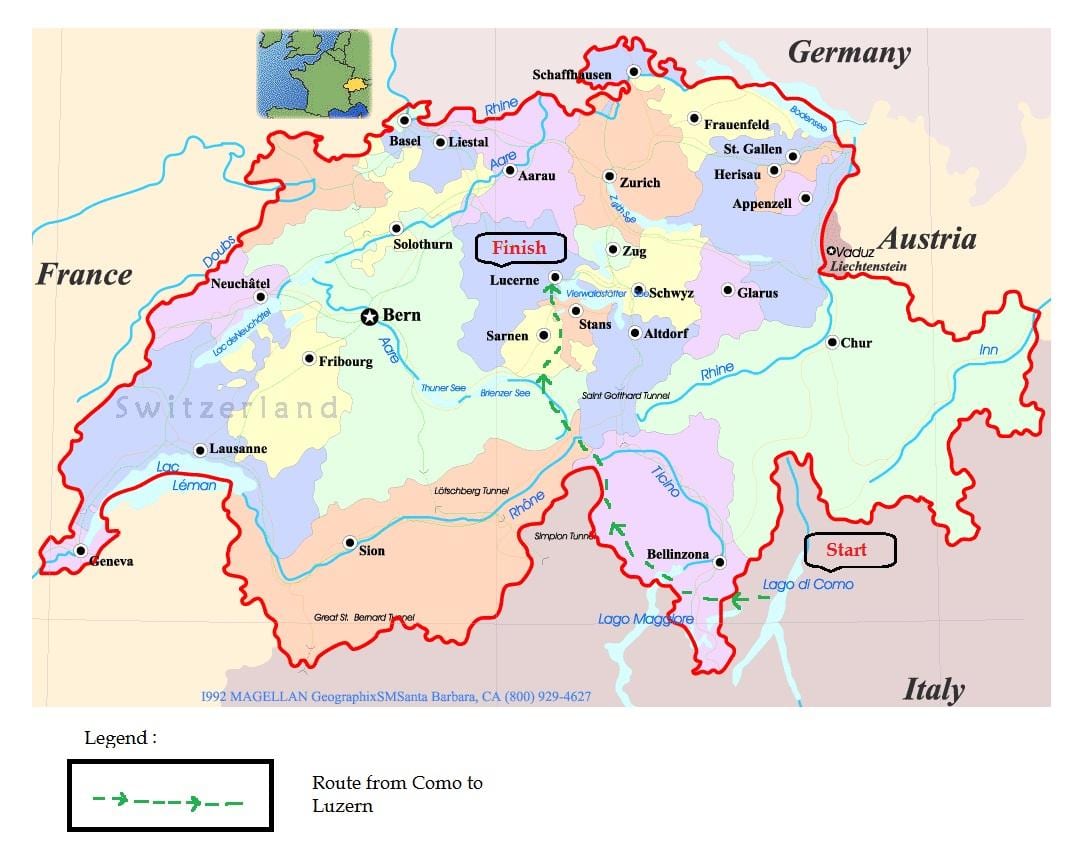 kart, şəhərin küçələrinin Lucerne İsveçrə
